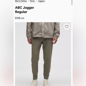 Large 28” Lululemon Men’s ABC Jogger Regular in Gray Sage